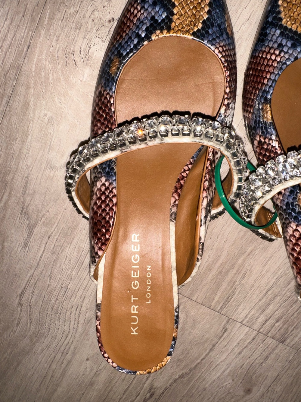 Kurt Geiger Multicolor Snake-Print Crystal Strap Slide Sandals